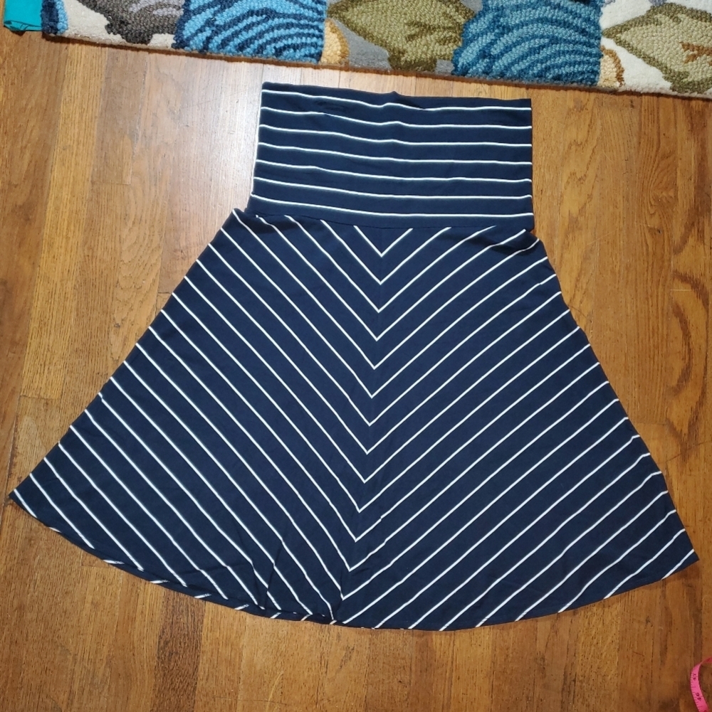 Lands' End Blue and White Asymmetrical A-Line Skirt
